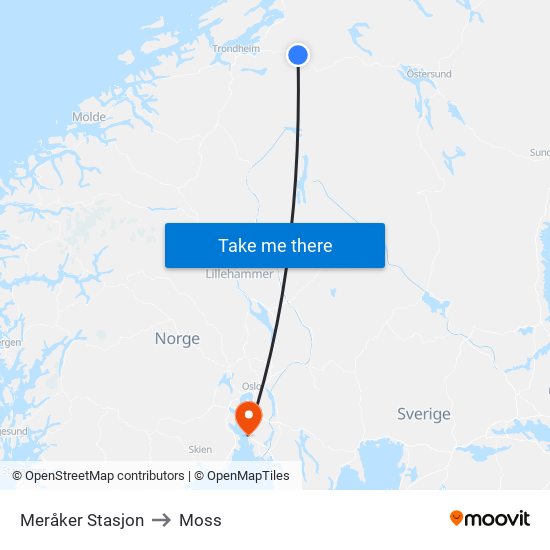 Meråker Stasjon to Moss map