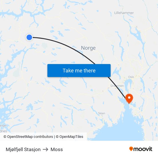 Mjølfjell Stasjon to Moss map