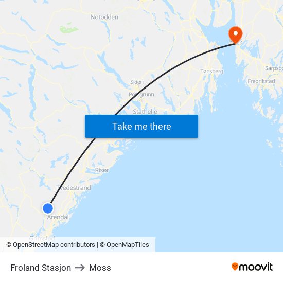 Froland Stasjon to Moss map