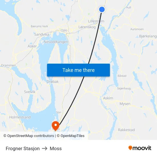 Frogner Stasjon to Moss map