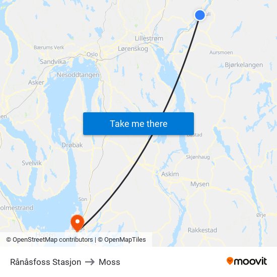 Rånåsfoss Stasjon to Moss map