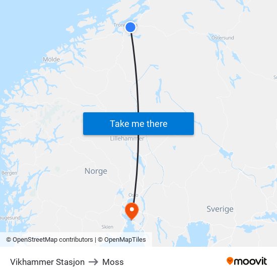 Vikhammer Stasjon to Moss map