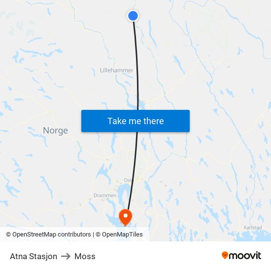 Atna Stasjon to Moss map