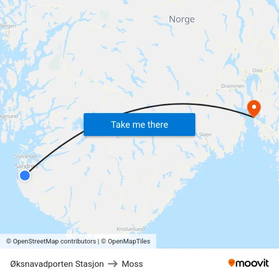 Øksnavadporten Stasjon to Moss map