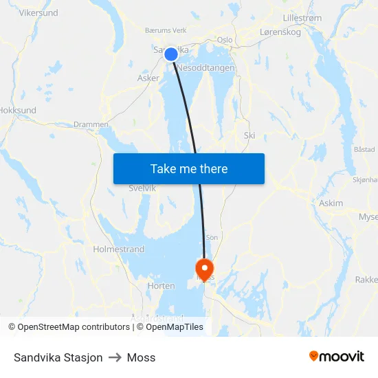 Sandvika Stasjon to Moss map