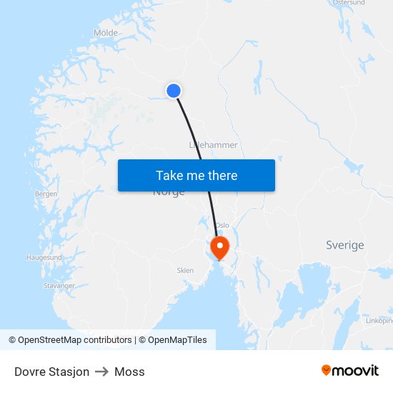 Dovre Stasjon to Moss map