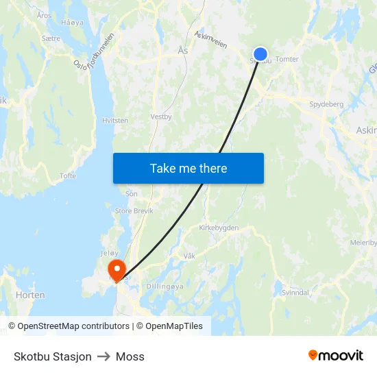 Skotbu Stasjon to Moss map