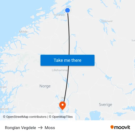 Ronglan Vegdele to Moss map