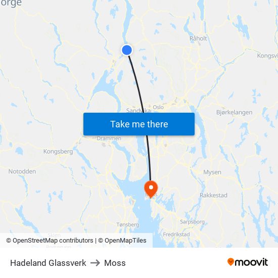 Hadeland Glassverk to Moss map