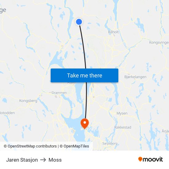 Jaren Stasjon to Moss map