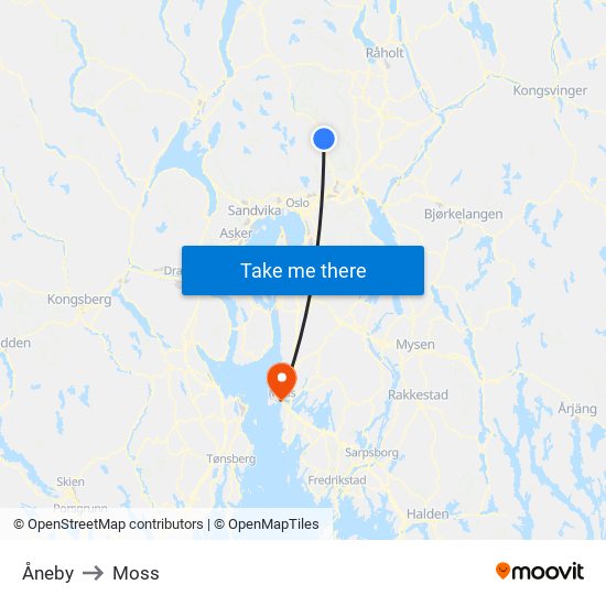 Åneby to Moss map