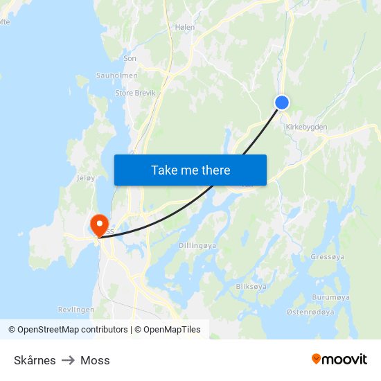 Skårnes to Moss map