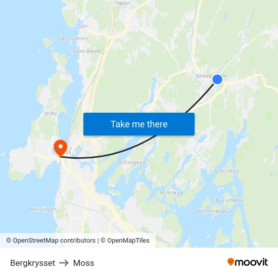 Bergkrysset to Moss map