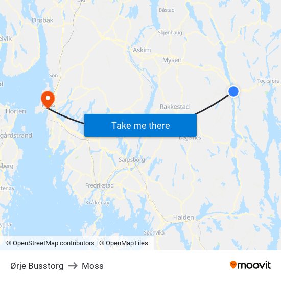Ørje Busstorg to Moss map