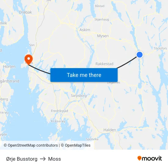 Ørje Busstorg to Moss map