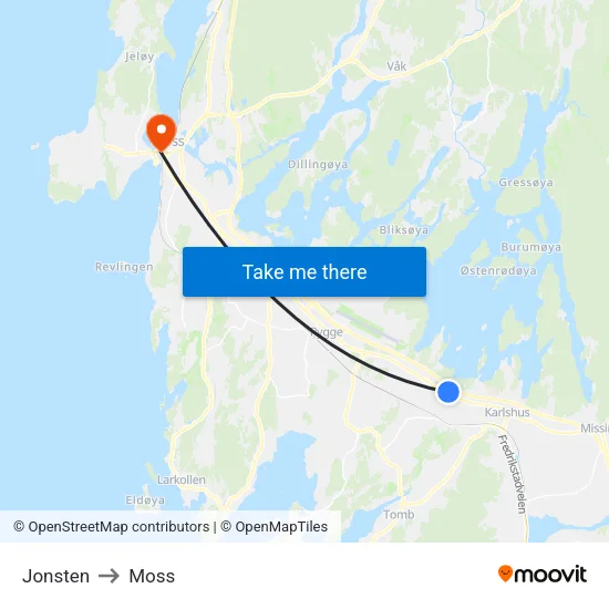 Jonsten to Moss map