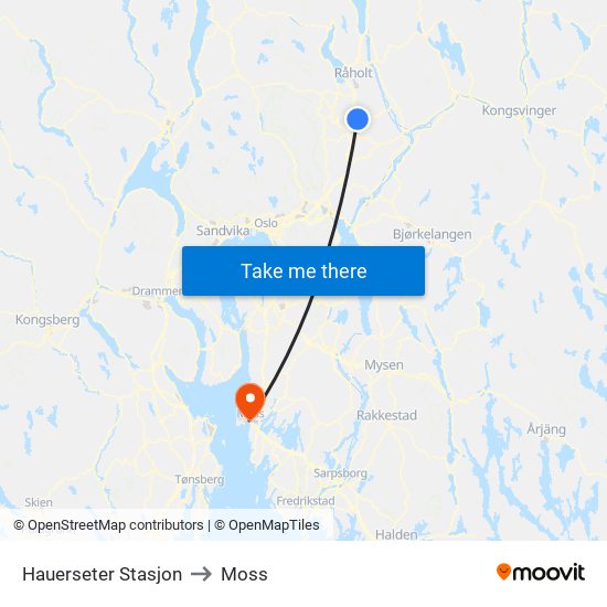 Hauerseter Stasjon to Moss map