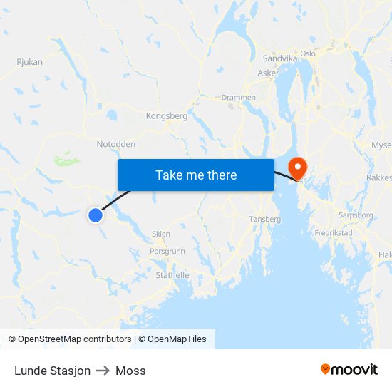 Lunde Stasjon to Moss map