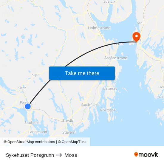 Sykehuset Porsgrunn to Moss map