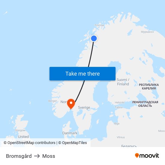 Bromsgård to Moss map