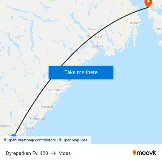 Dyreparken Fv. 420 to Moss map