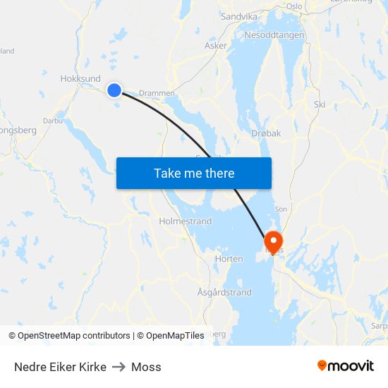 Nedre Eiker Kirke to Moss map