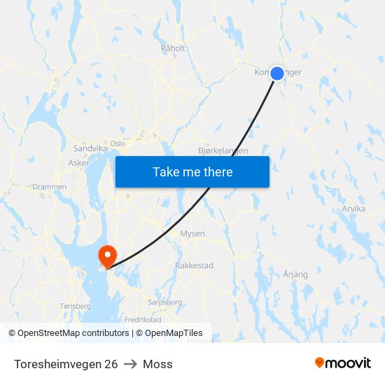 Toresheimvegen 26 to Moss map