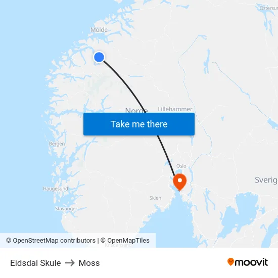 Eidsdal Skule to Moss map