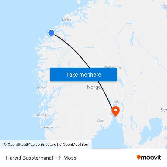 Hareid Bussterminal to Moss map