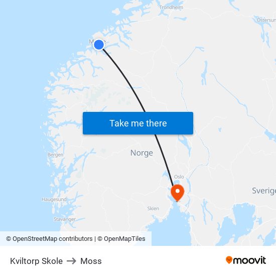 Kviltorp Skole to Moss map