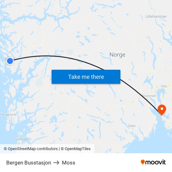 Bergen Busstasjon to Moss map