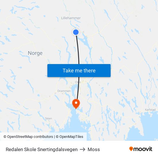 Redalen Skole Snertingdalsvegen to Moss map