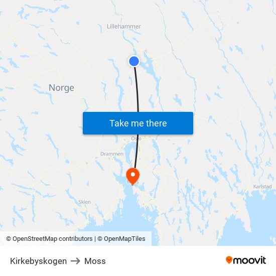 Kirkebyskogen to Moss map