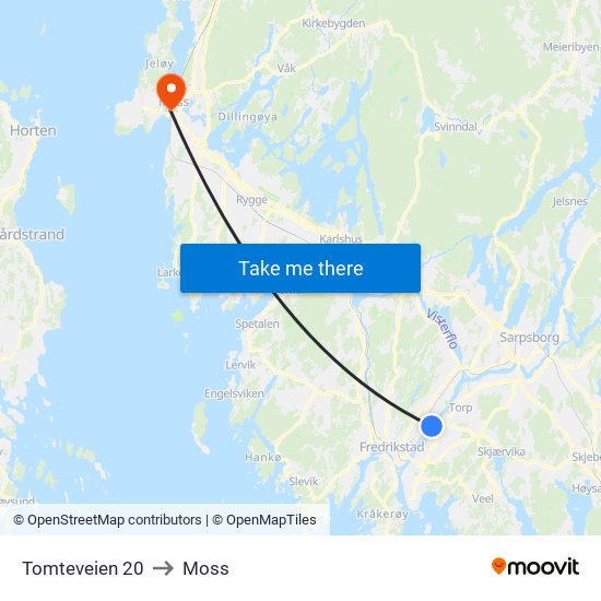 Tomteveien 20 to Moss map