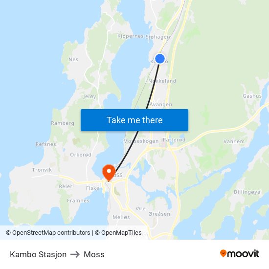 Kambo Stasjon to Moss map