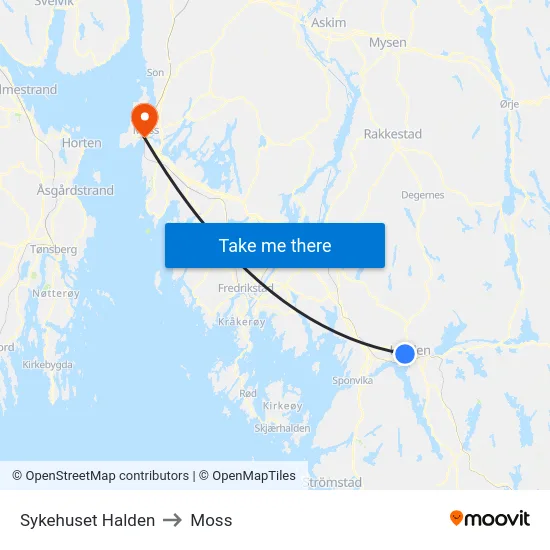 Sykehuset Halden to Moss map