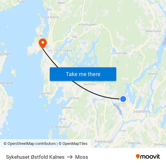 Sykehuset Østfold Kalnes to Moss map