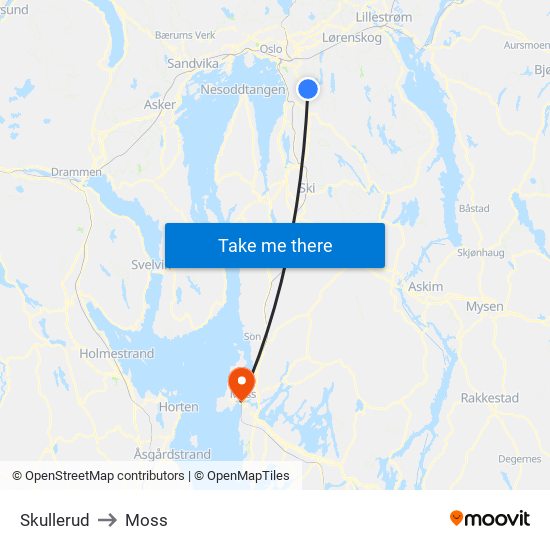 Skullerud to Moss map