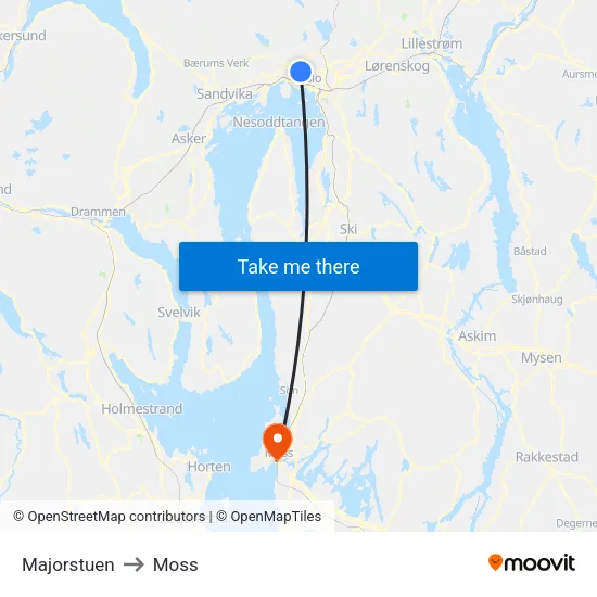 Majorstuen to Moss map
