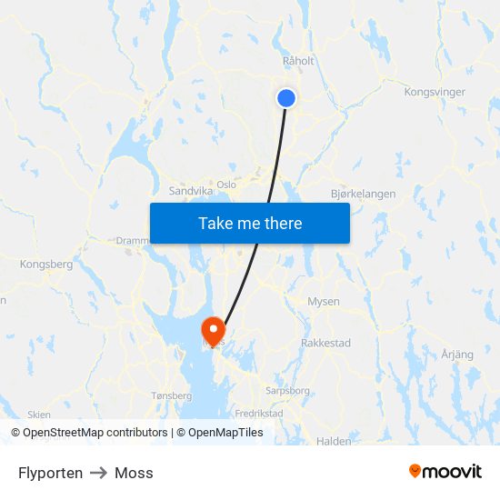 Flyporten to Moss map