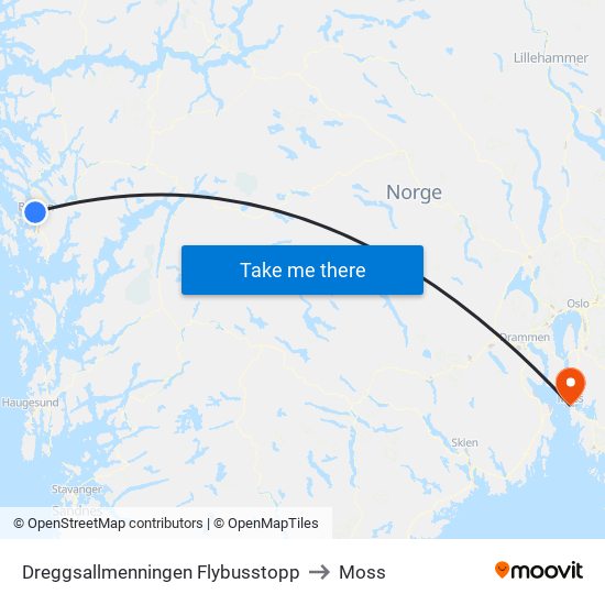 Dreggsallmenningen Flybusstopp to Moss map