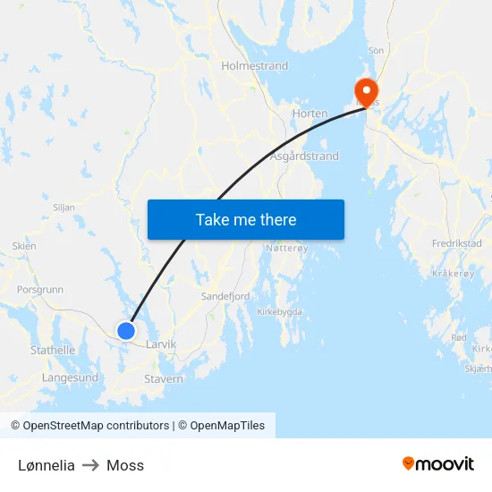 Lønnelia to Moss map