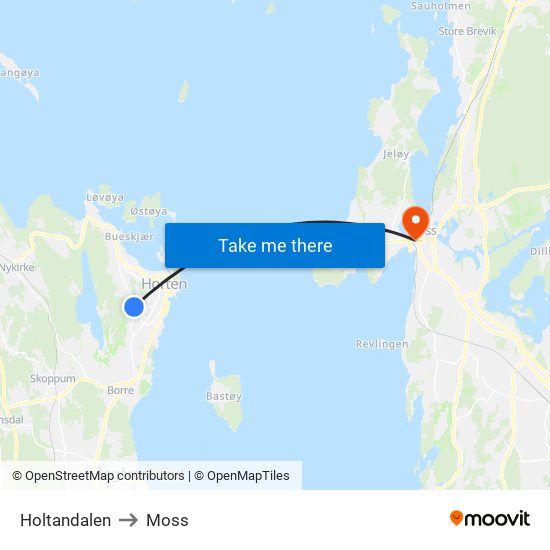 Holtandalen to Moss map