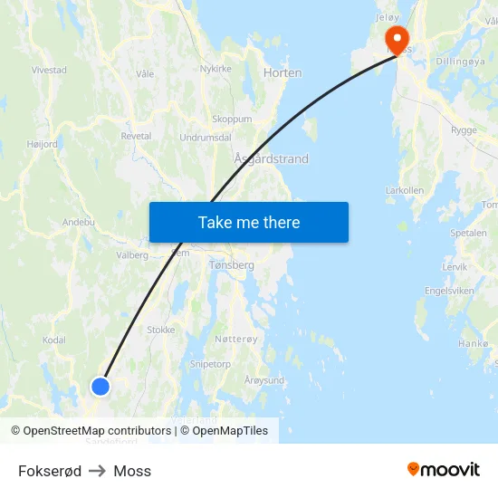 Fokserød to Moss map