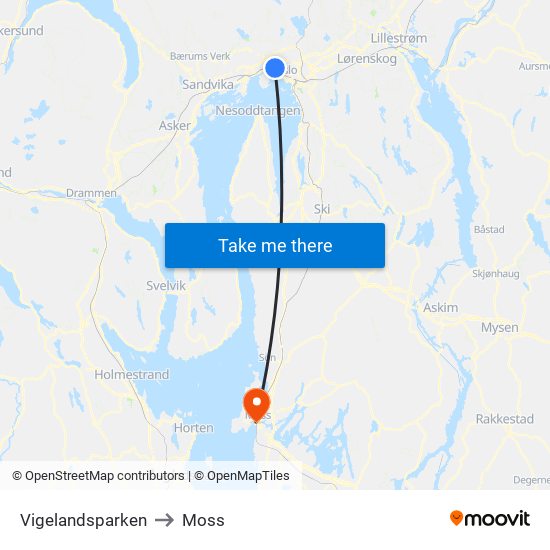Vigelandsparken to Moss map