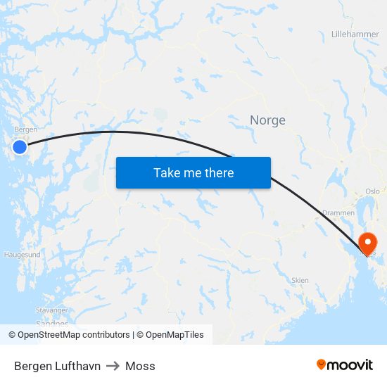 Bergen Lufthavn to Moss map