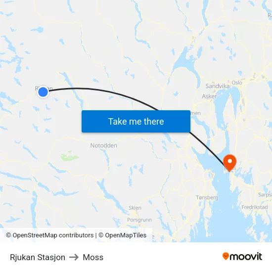 Rjukan Stasjon to Moss map