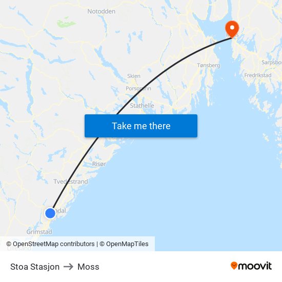 Stoa Stasjon to Moss map