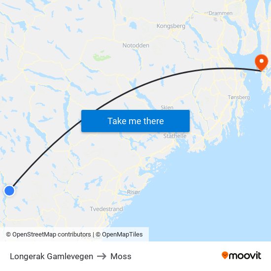 Longerak Gamlevegen to Moss map