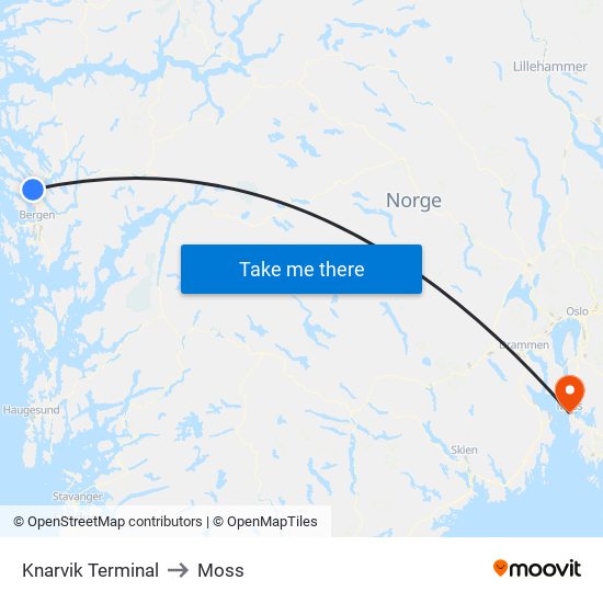 Knarvik Terminal to Moss map